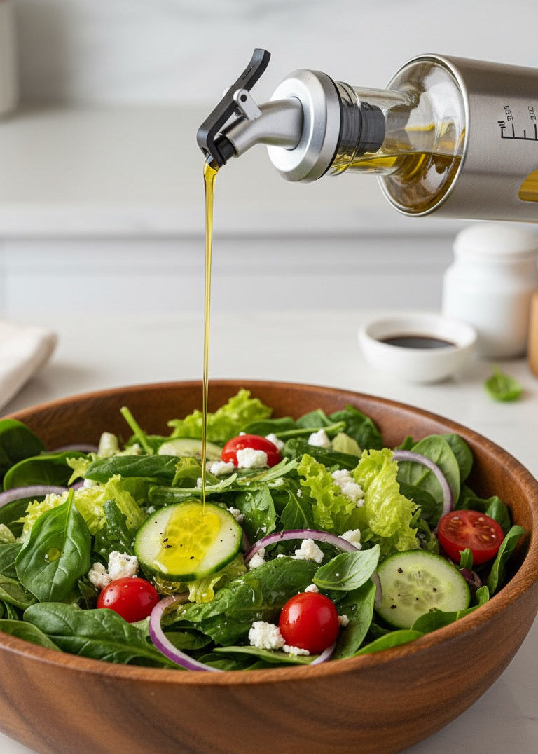 Dispensador de Aceite 300 ml – Marley Harmony | Vidrio y Acero Inoxidable con Boquilla Antigoteo y Medidor Preciso