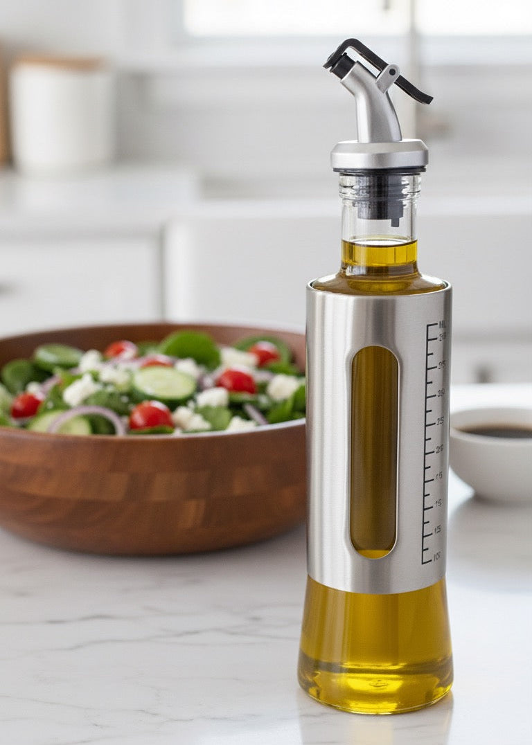 Dispensador de Aceite 300 ml – Marley Harmony | Vidrio y Acero Inoxidable con Boquilla Antigoteo y Medidor Preciso