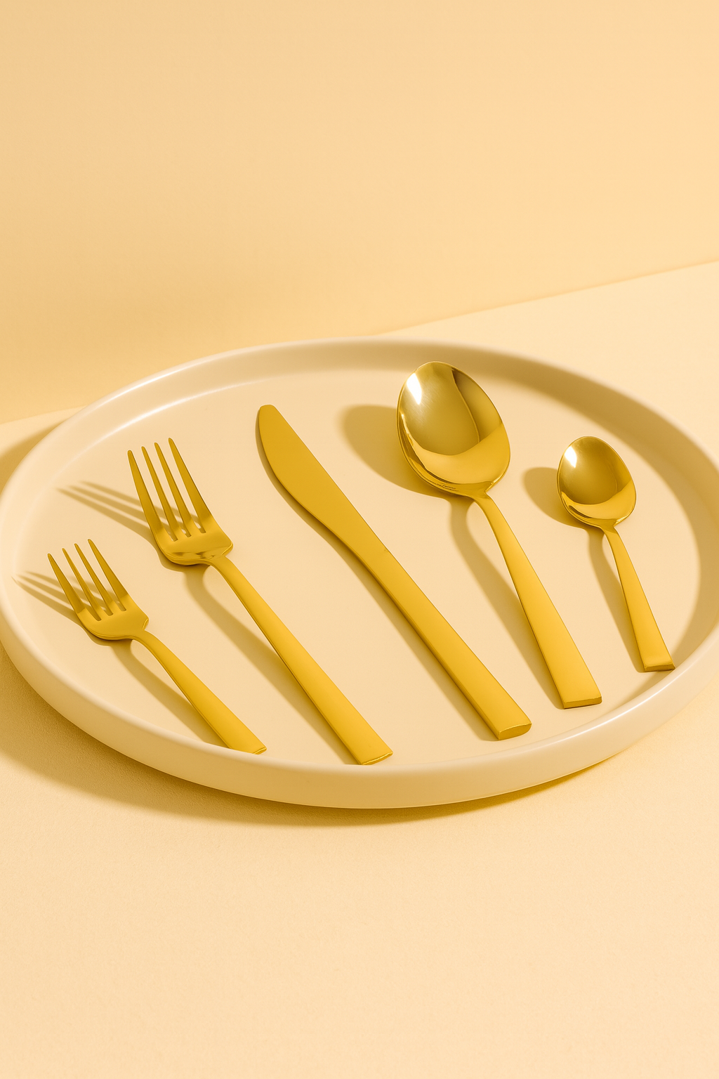 Set de Cubiertos Dorados de Acero Inoxidable 5 Piezas Marley Harmony – Cuchara, Tenedor y Cuchillo