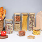 Set de 5 Tarros Herméticos con Tapa de Bambú – Marley Harmony | Diseño Natural y Sellado Perfecto