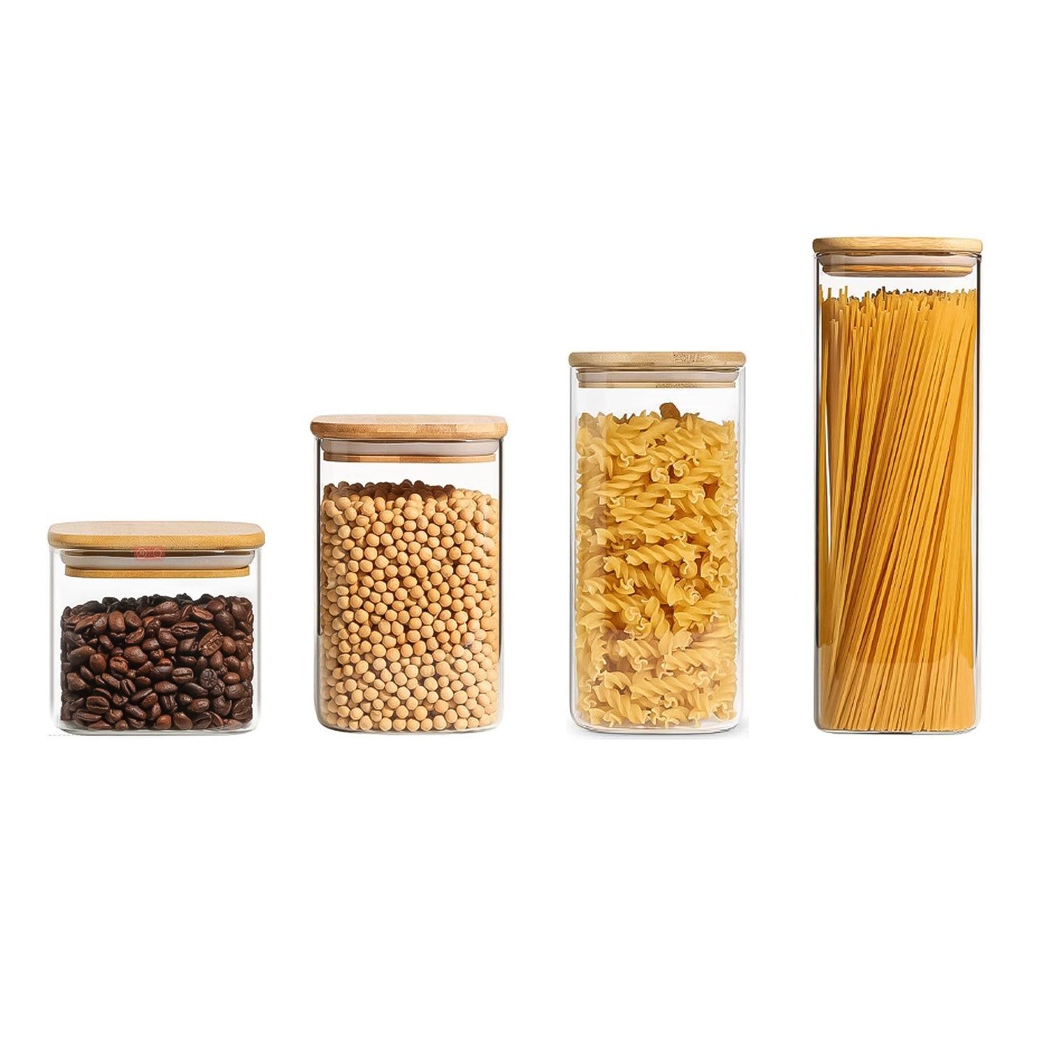 Set de 5 Tarros Herméticos con Tapa de Bambú – Marley Harmony | Diseño Natural y Sellado Perfecto