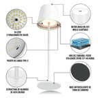 Lámpara de Escritorio LED Recargable – Marley Harmony  | Luz Regulable & Batería 9–48 h Blanco