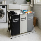 Canasto Organizador de Ropa Sucia 3 Compartimentos – Dark, Light & Color | Plegable, Resistente y Estilo Marley Harmony